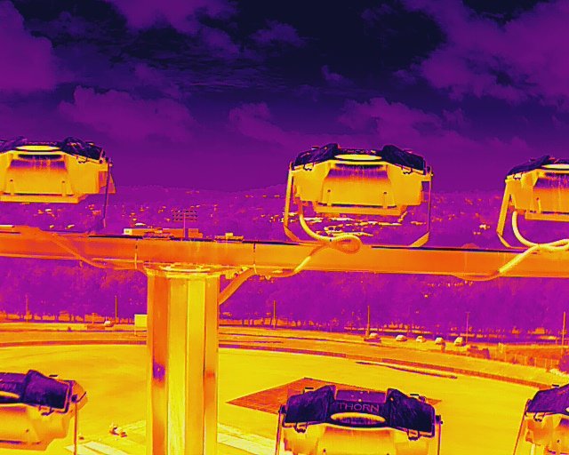 Thermal drone image of site lighting and electrical plant