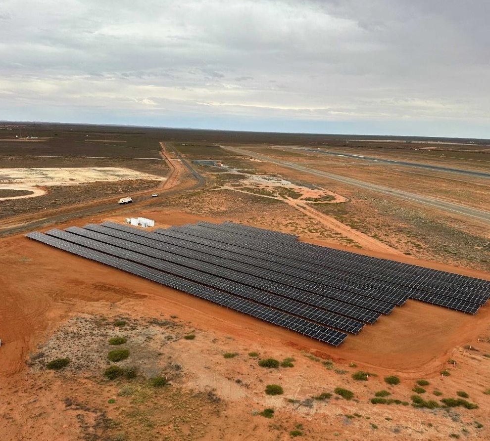 Port Hedland International Airport solar farm beside the runway, Western Australia